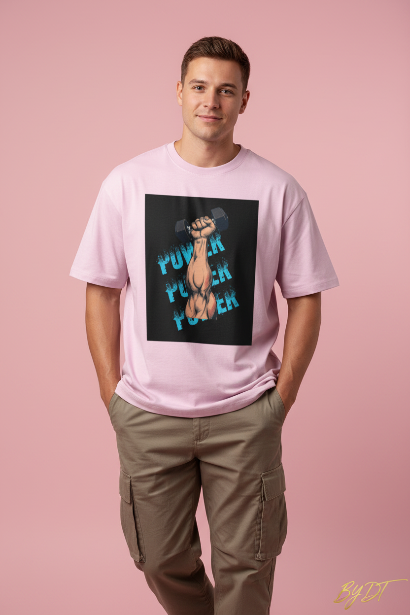 Light Baby Pink Power Oversized Tee